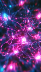 Poster - Abstract Neural Network Visualization with Interconnected Nodes and Dynamic Digital Theme