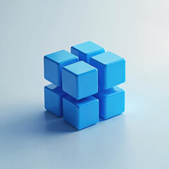 Poster - Abstract 3D illustration of stacked blue cubes against white background. Geometric design featuring cube pattern. Modern tech concept for presentation slides, website design, brand logos. Ideal for