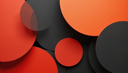 Poster - Abstract geometric composition in red orange gray black colors. Modern graphic design with overlapping circles and shapes. Minimalist art, digital artwork for product presentations, tech backgrounds.