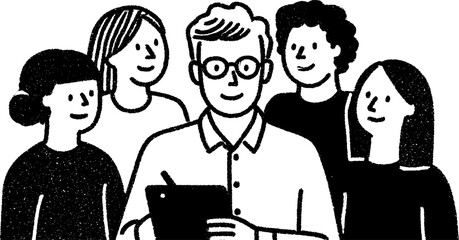 Fototapete - Collaborative team sketch featuring digital tablet user for creative projects