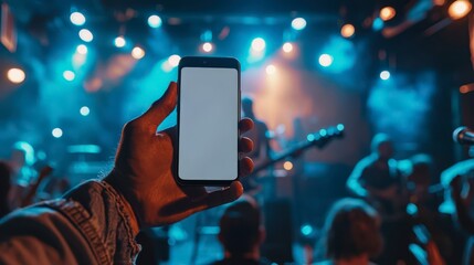 Poster - Holding a smartphone white screen and the background is a singer on stage