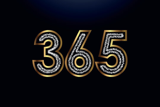 Gold number 365 isolated on white background.3d illustration 
