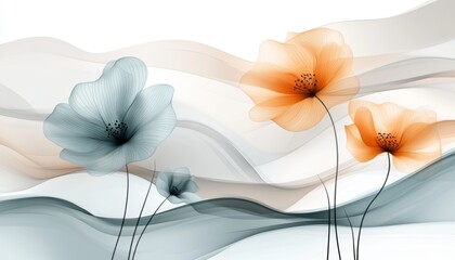 Poster - Abstract Floral Design with Pastel Colors and Translucent Petals in a Modern Artistic Composition