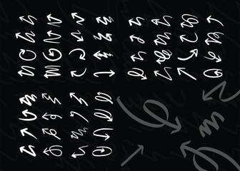 Poster - Handdrawn arrow collection white on black diverse styles