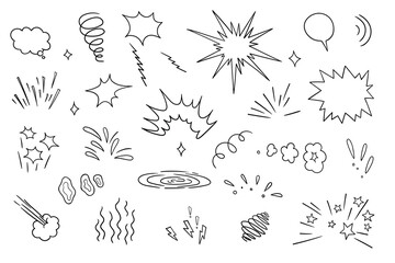 Poster - Handdrawn cartoon elements including stars splashes lines clouds swirls ripples and speech bubbles