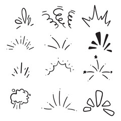 Poster - Twelve handdrawn bursts or comic book explosion icons are arranged in a grid on a white background