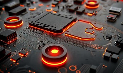 Poster - High-tech circuit board with glowing components (1)