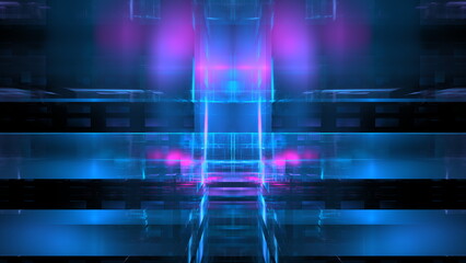 Poster - Vibrant digital blue and pink lights create a striking abstract composition with sharp lines and a modern aesthetic. 3d render