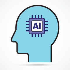 Fototapete - Human Head with Embedded Microchip icon, Concept of AI Brain Integration and Smart Thinking System, Symbol, logo illustration. Vector graphics for Presentation and other