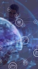 Poster - Animation of network of connections with icons over globe