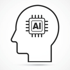 Fototapete - Human Head with Embedded Microchip icon with white background, Concept of AI Brain Integration and Smart Thinking System, Symbol, logo illustration. Vector graphics for Presentation and other