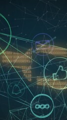 Poster - Network of digital icons over security chain icon against blue background