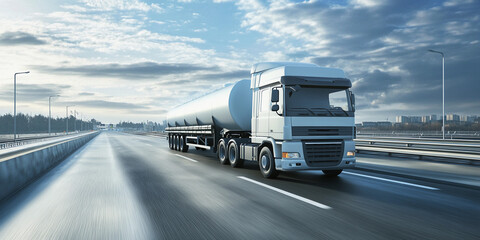 Poster - Truck driving along highway under cloudy sky Generative AI