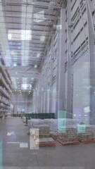 Poster - Digital composition of statistical data processing against warehouse in background