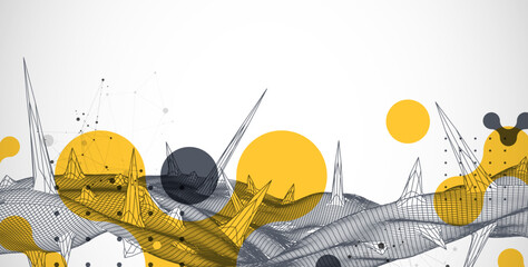 Poster - Wireframe science background with plexus effect. Futuristic vector illustration.