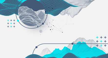Poster - The abstract wave is made in a frame style. Template for science and technology presentation. Vector art.