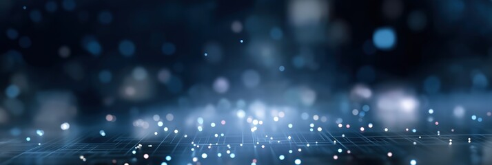 Poster - Abstract digital blue light bokeh and grid background