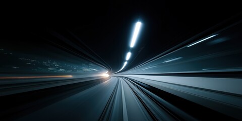 Poster - Futuristic high-speed tunnel with blurred motion lights in dark night