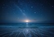 © Leonardo - Cielo nocturno tranquilo lleno de estrellas sobre el tranquilo horizonte del océano, olas suaves que reflejan un brillo celestial para la relajación