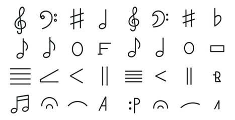 Poster - Series of musical notes are shown in a white background. The notes are arranged in a variety of shapes and sizes, with some notes being larger than others. Scene is one of creativity