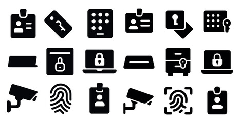 Fototapete - Collection of security icons including a key, a lock, a camera, and a fingerprint. Concept of security and protection