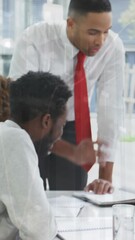 Poster - Animation of financial data processing over group of business people