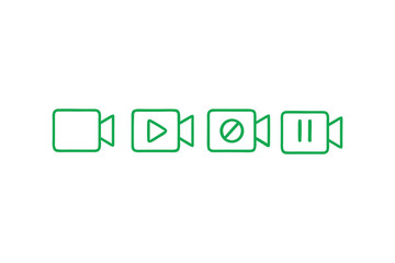 Poster - Green Video Camera Icons Representing Different States for Recording and Playback on a White Background Simple and Minimalist
