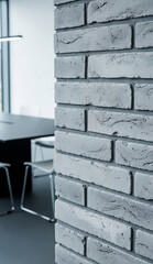 Poster - Close-up of light gray brick texture, showing detailed surface, ideal for background or design element, suggesting modern, minimalist aesthetic