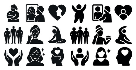 Leinwandbilder - Collection of black and white icons that represent various emotions and activities. The icons include a woman holding a child, a man holding a woman, a woman holding a child, a woman holding a man