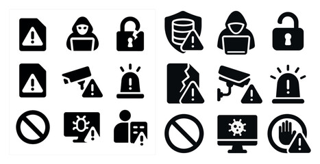 Leinwandbilder - Set of icons for various security measures. The icons include a person with a laptop, a person with a camera, a person with a cell phone, a person with a computer, a person with a keyboard