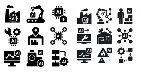 Leinwandbilder - The image is a collection of various icons that represent different aspects of technology and engineering. The icons include a robot, a computer, a person, and a building, among others