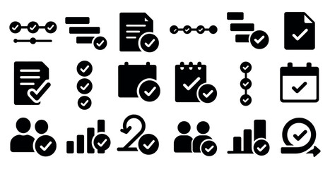 Leinwandbilder - Set of icons that include a check mark, a calendar, and a person. The icons are all black and white