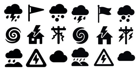 Leinwandbilder - Collection of weather icons including a lightning bolt, a house, a house with a lightning bolt, a house with a flag, a house with a flag and a house with a flag and a house with a flag and a house w