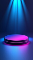 Poster - The circular platform, glowing with a blue and purple gradient on the dark blue background.