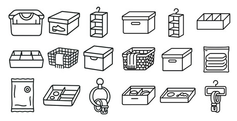 Poster - Collection of boxes and containers, including a basket, a box, a bag, and a tray
