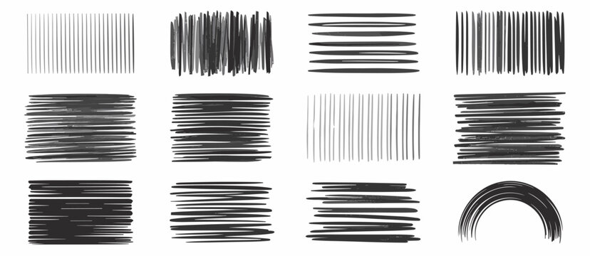 Hatch mark elements set, black and white pencil strokes for graphic resources design.