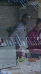 Poster - Animation of financial data processing over diverse business people in office