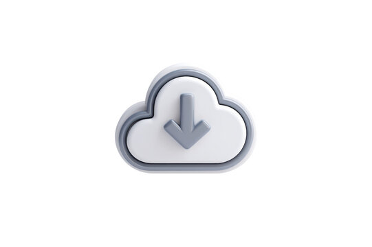 White Cloud Icon With A Gray Border And Download Arrow On A Solid Transparent Background