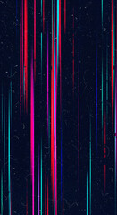 Poster - Abstract dark background with vertical pink, red, and teal lines, creating a glitch effect, suggesting digital art, technology, or a futuristic theme