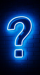Aufkleber - Blue neon question mark on a brick wall, glowing brightly, symbolizing inquiry, curiosity, and the search for answers