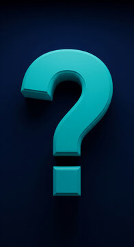 Teal question mark on dark blue background, 3D rendered,  symbolizing inquiry, uncertainty, or problem-solving