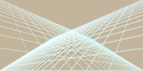 Poster - Digital artwork showcasing intricate geometric patterns formed by intersecting white lines on a neutral beige background