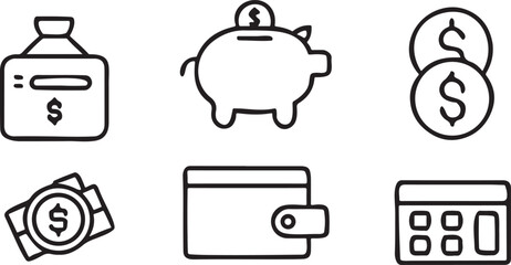 Poster - Personal Finance Icon Set, wallet, calculator, credit card, piggy bank, savings jar, money tracking icons for budget apps