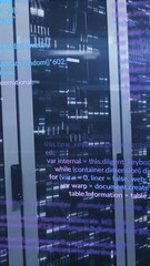 Poster - Animation of data processing against mosaic squares over computer server room