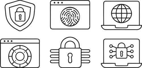 Poster - Online Security Icon Pack, fingerprint, lock, shield, firewall, encryption, private browser, secure login icons for tech and finance apps