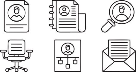 Fototapete - Job Interview and Recruitment Icon Set, CV and candidate profile, job offer, HR chat, skill assessment icons for career websites