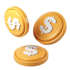 Fototapete - 3d render icon business gold coins with dollar symbol Three on transparent background, perfect for financial and rotating payment projects