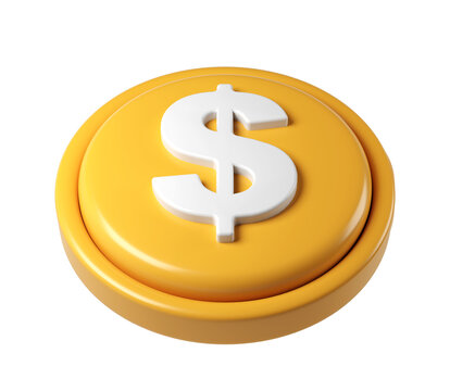 3d rendering icon of a large golden finance coin showing a white dollar sign, isolated on transparent background
