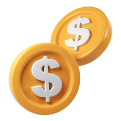 Fototapete - 3d render icon business gold coins with dollar symbol Two on transparent background, perfect for financial and rotating payment projects