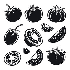 Fototapete - Set of 16 tomato icons in silhouette style isolated on white background